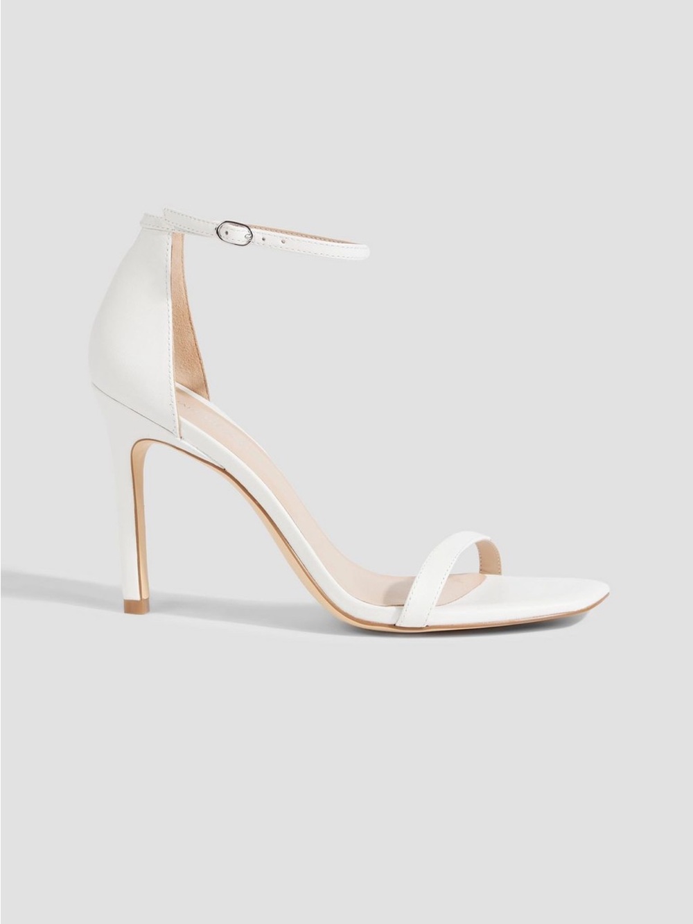 Stuart Weitzman White Leather Square-Toe Ankle-Strap Heels